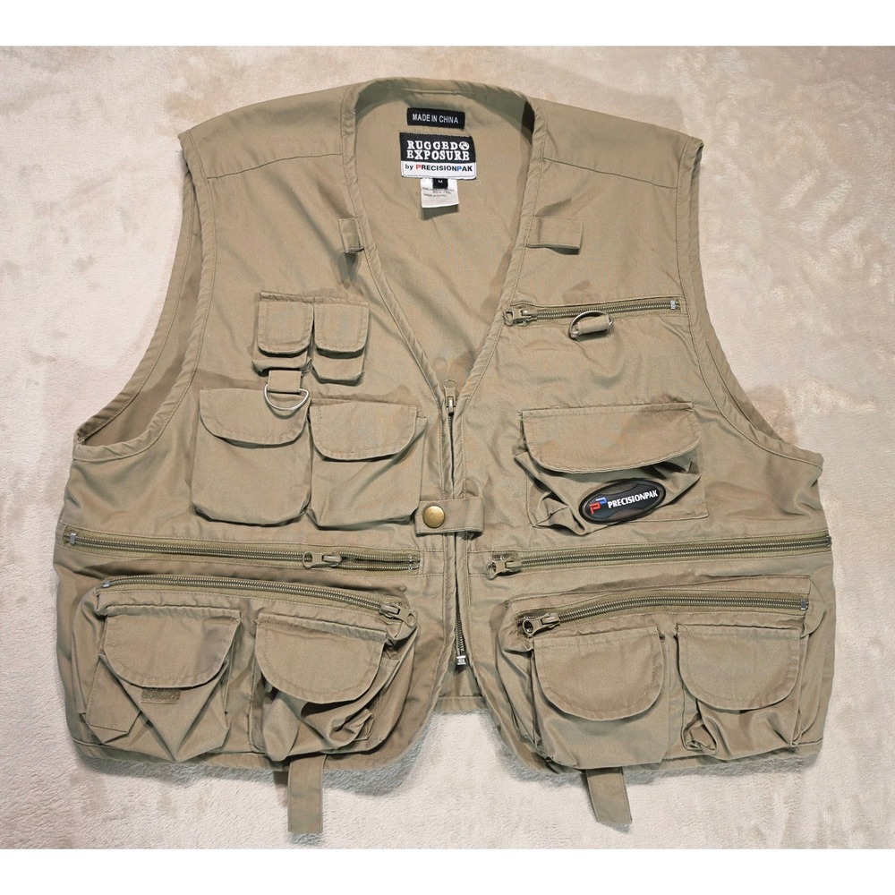 Rugged Exposure PrecisionPak Utility Fishing Vest‎ Khaki Multi Pocket Outdoor M